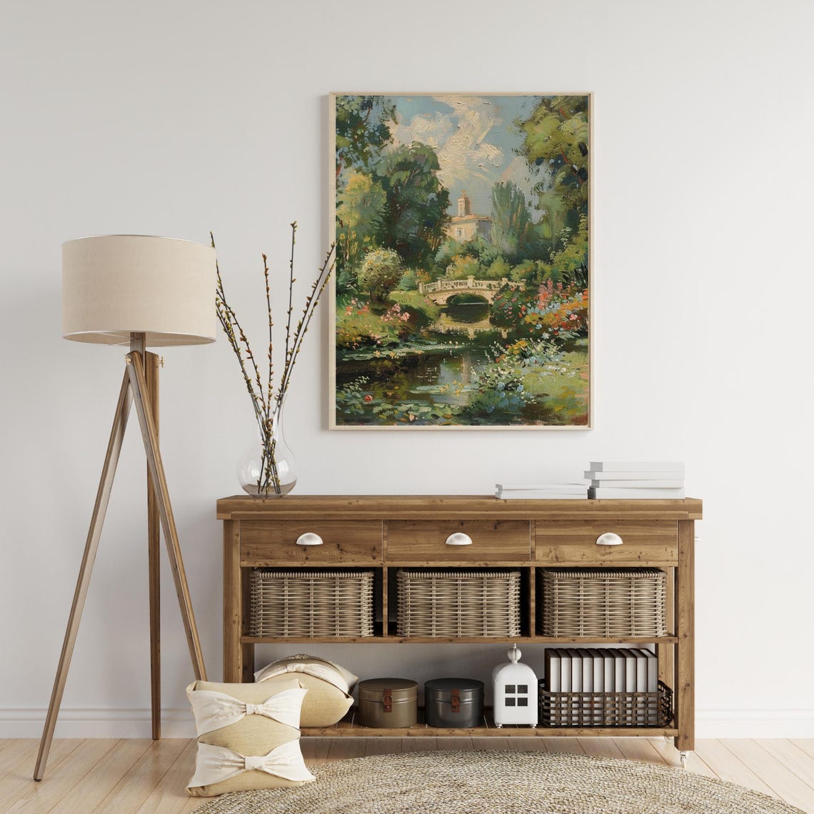 Vintage Garden Stone Bridge Reflecting Pond Villa Landscape Art Poster - Image 4