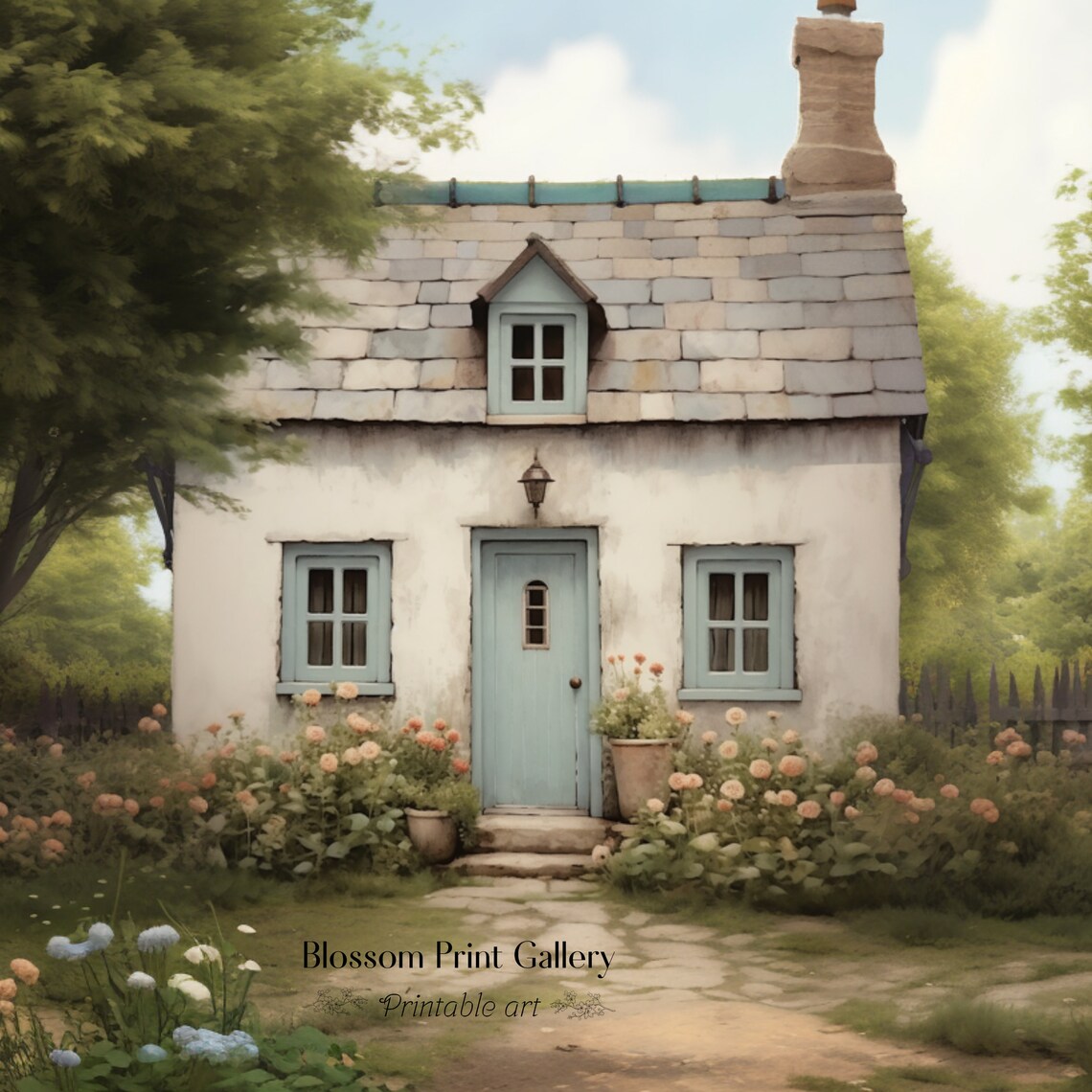Cottage Oil Painting Vintage Garden Art Print - Image 2