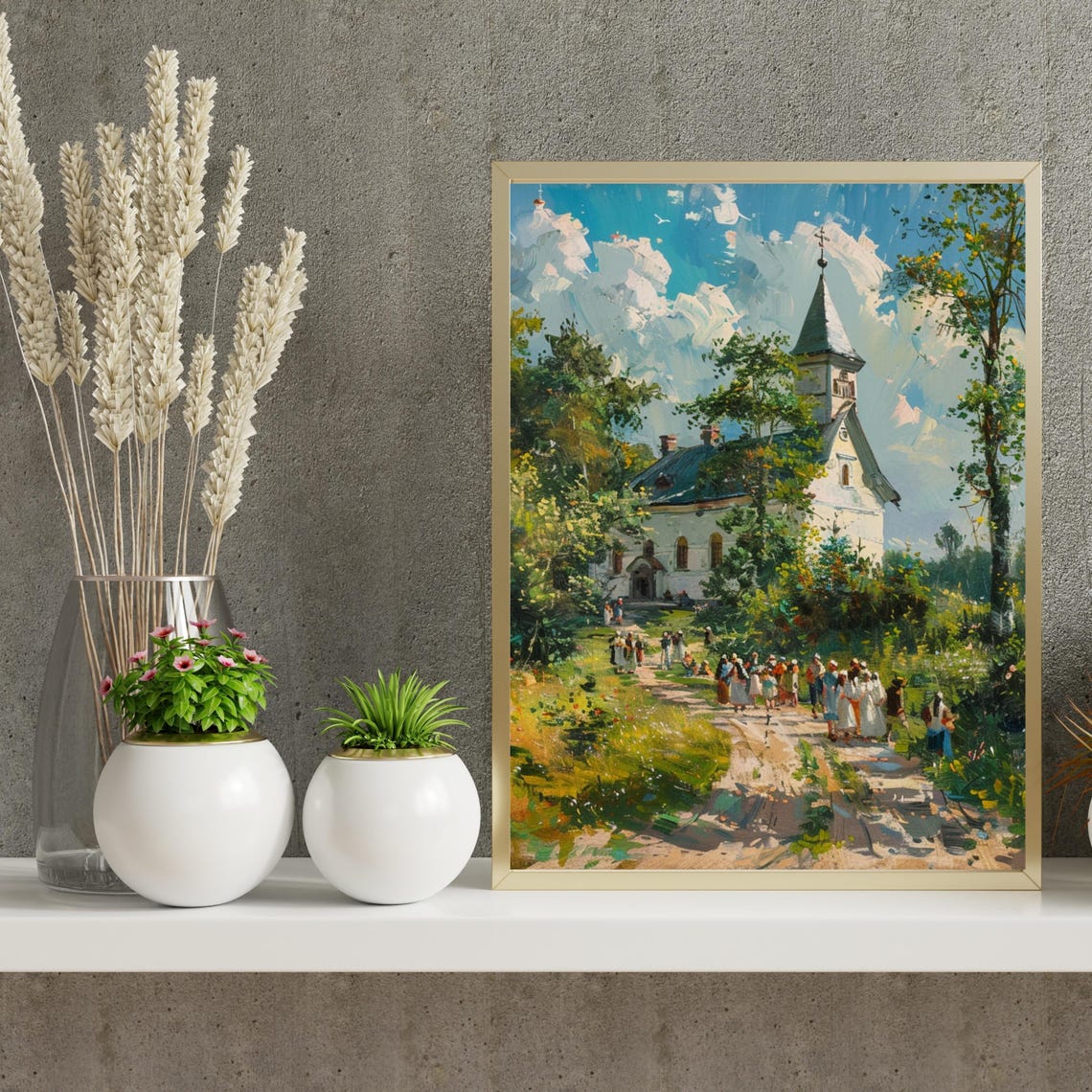 Vintage Church Print Spring Landscape Antique Oil Painting Summerv Farmhouse Deco Living Room Wall Art Church Scenery 823 - Image 3