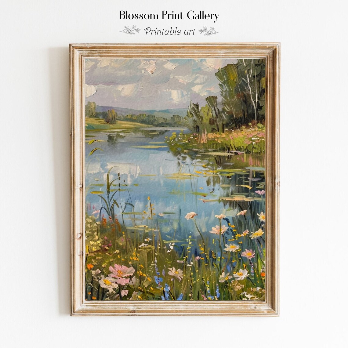 Wildflower Shore Of A Tranquil Lake Impressionist Painting Poster