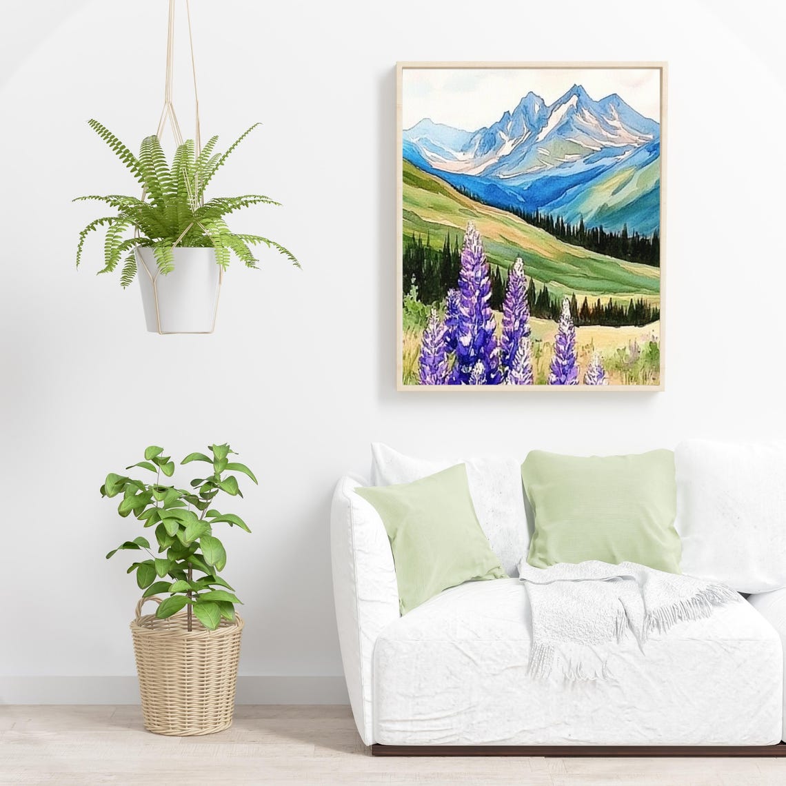 Alpine Lupine Flowers Blue Mountain Watercolor Landscape Poster - Image 4