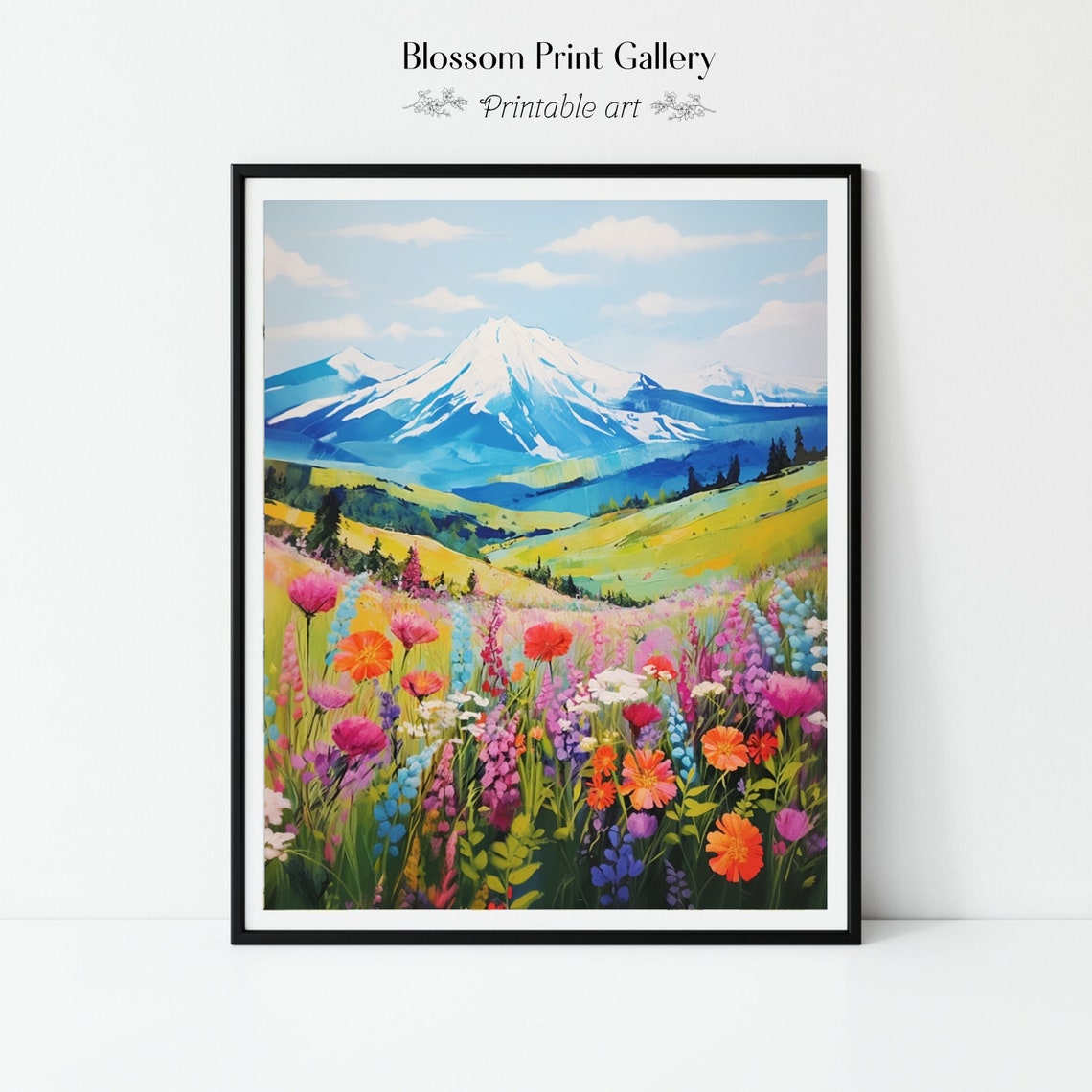 Snow Capped Mountain Wildflower Meadow Alpine Landscape Poster
