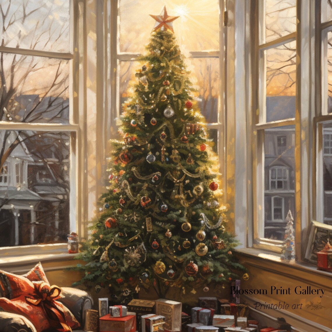 Christmas Tree By Sunny Bay Window With Gifts Cozy Winter Scene Poster - Image 3