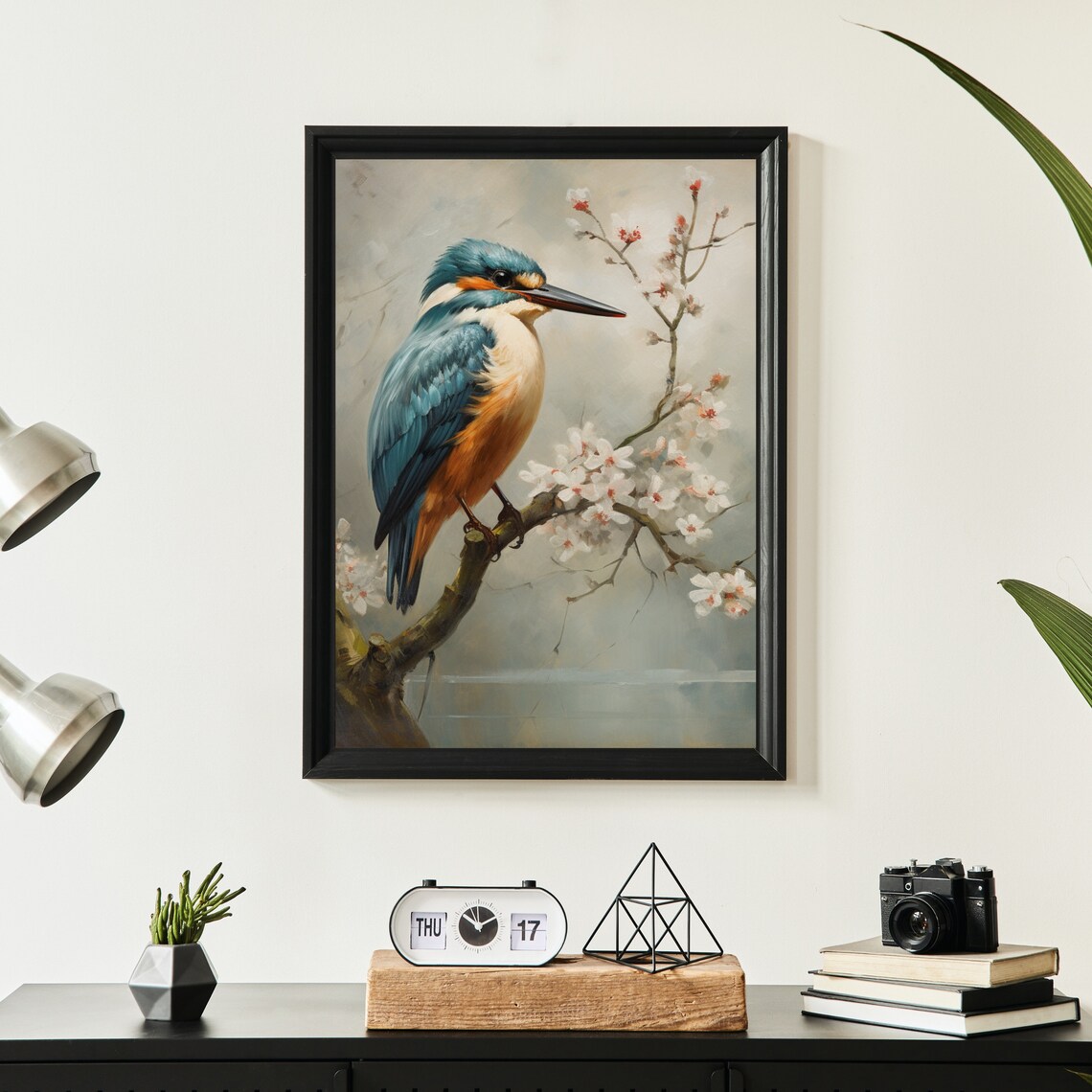 Kingfisher On Cherry Blossom Branch Vintage Bird Painting Poster - Image 4
