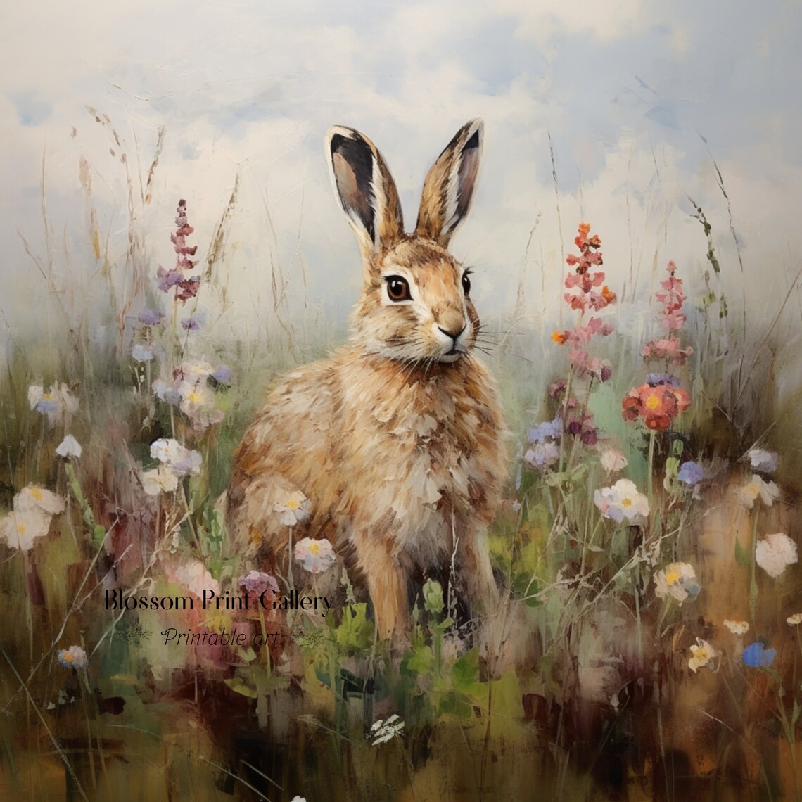 Vintage Rabbit Painting Rustic Hare Art Print - Image 3