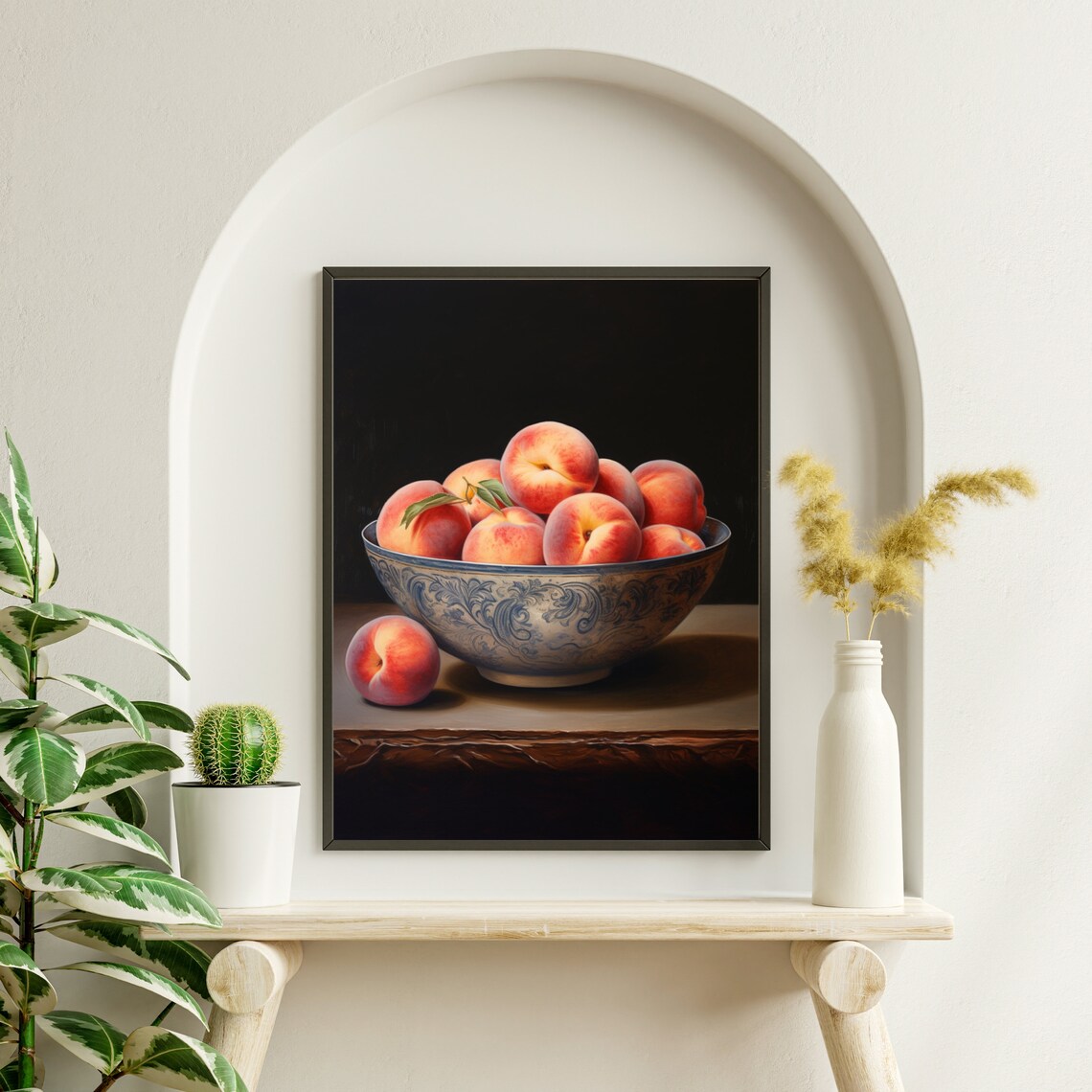 Bowl of Ripe Peaches in a Porcelain Bowl Classic Still Life Wall Art - Image 4
