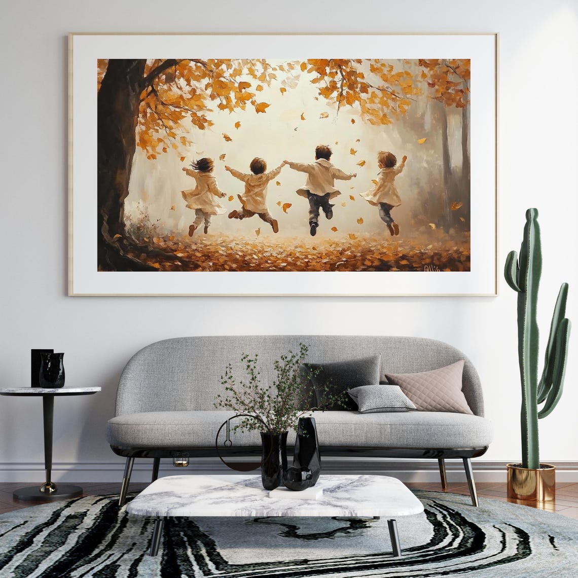 Children Running Through Falling Autumn Leaves Joyful Fall Poster - Image 4