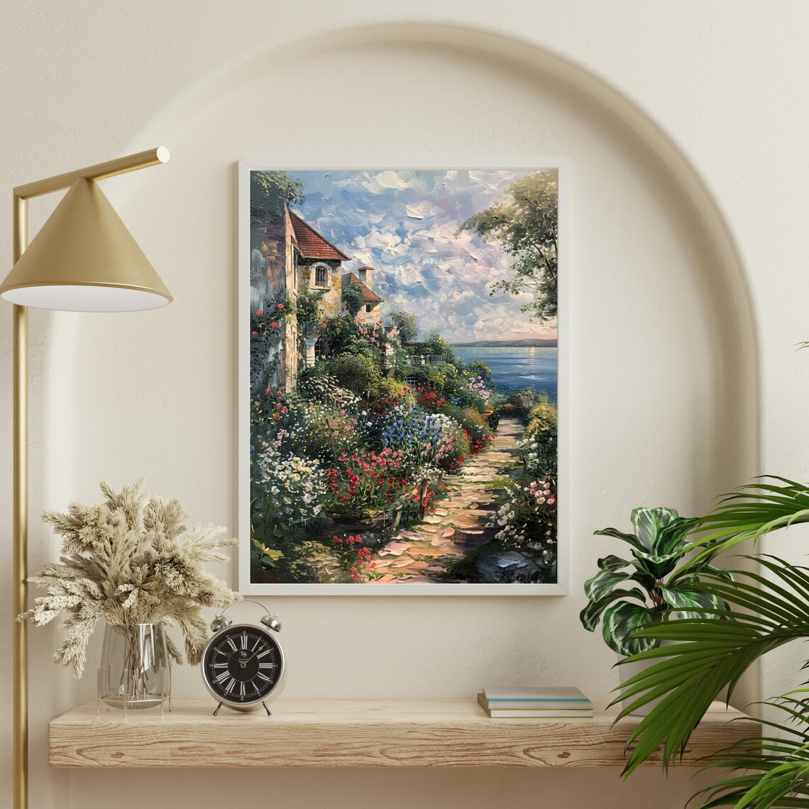 Mediterranean Villa On A Hillside With A Flower Garden And Sea View Print - Image 4
