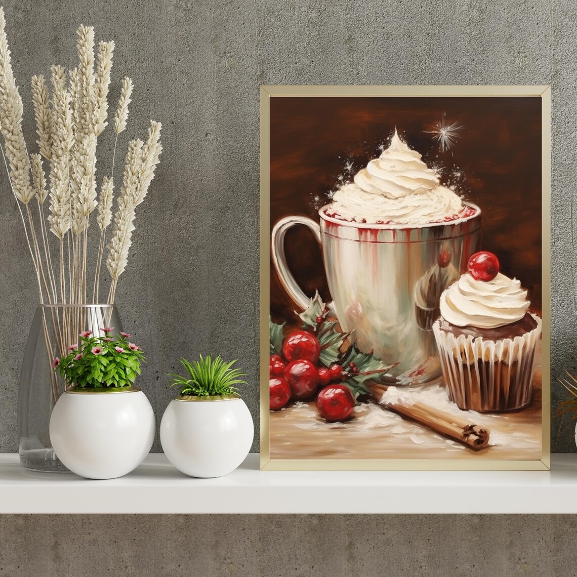 Hot Cocoa Mug with Whipped Cream and Cupcake Painting Poster - Image 6
