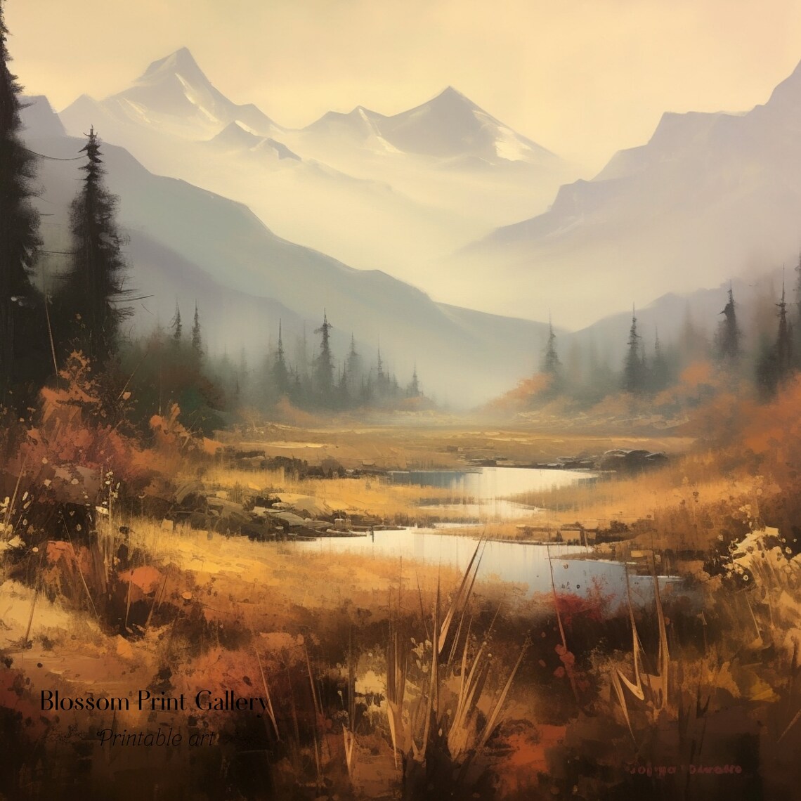 Misty Mountain Lake At Dawn Autumn Pines Peaceful Landscape Poster - Image 3