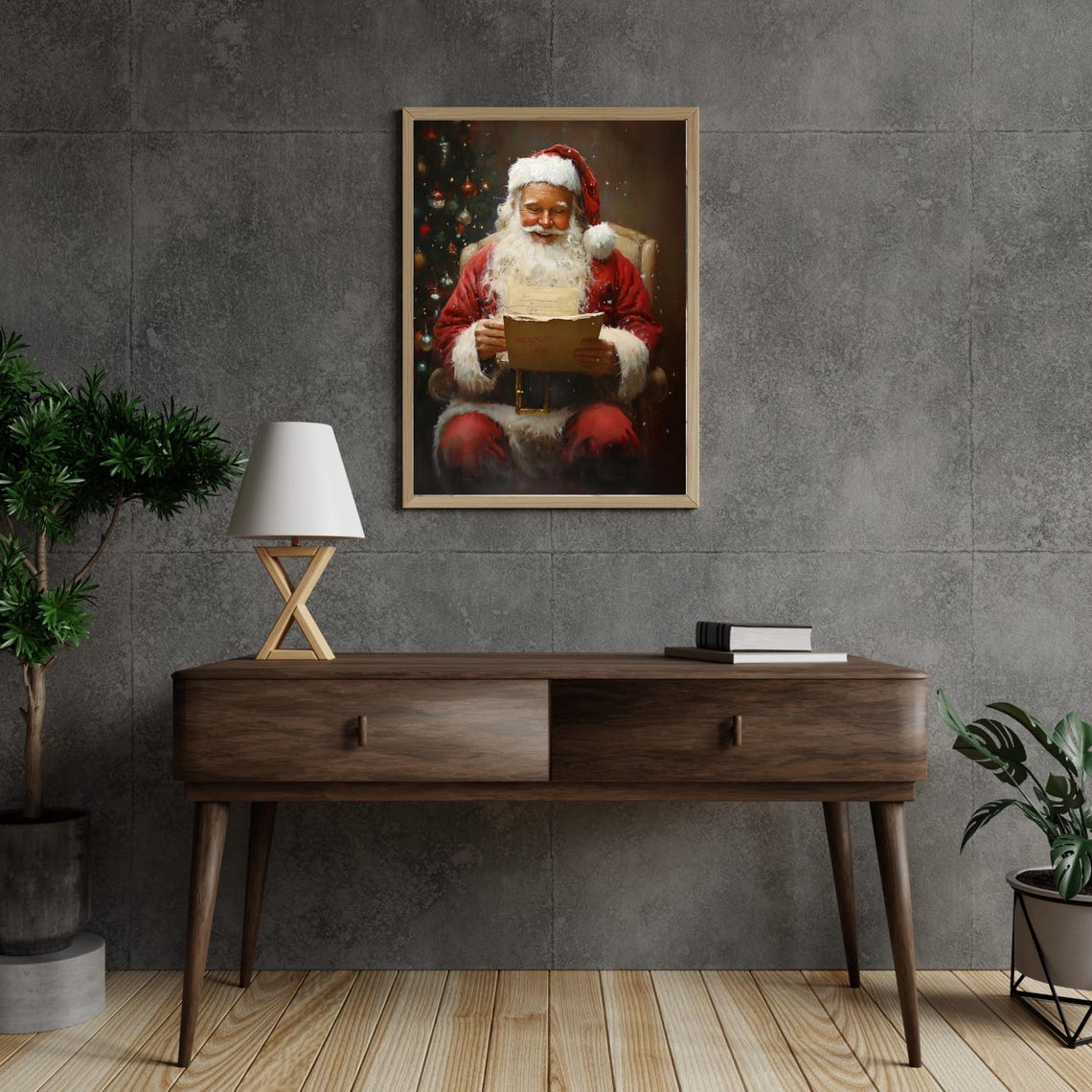 Vintage Christmas Wall Art Santa Reading Book Winter Holiday Art Christmas Oil Painting Cottagecore Decor Santa Claus Print 760 - Image 2