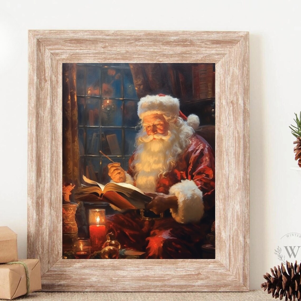 Santa Claus Reading Book By Candlelight Christmas Painting Poster - Image 5