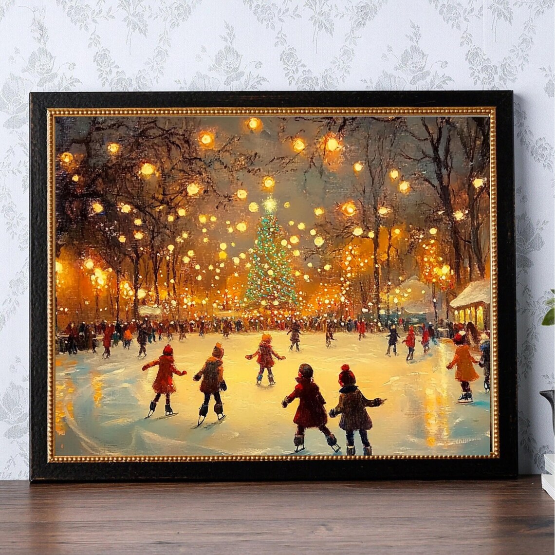 Vintage Winter Ice Skating Scene, Christmas City Art Print - Image 3