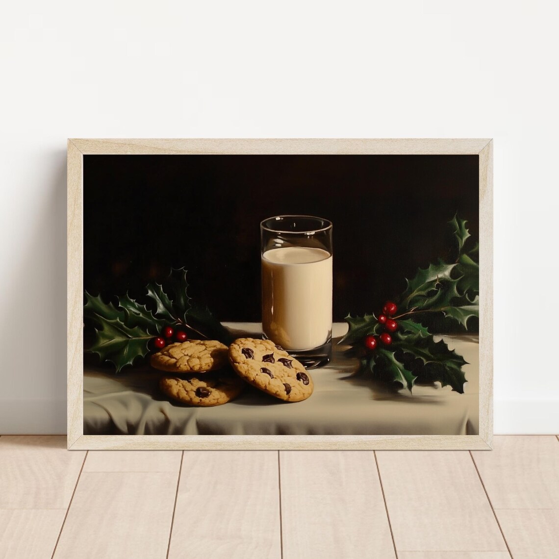 Milk And Cookies With Holly Christmas Still Life Painting Poster - Image 5