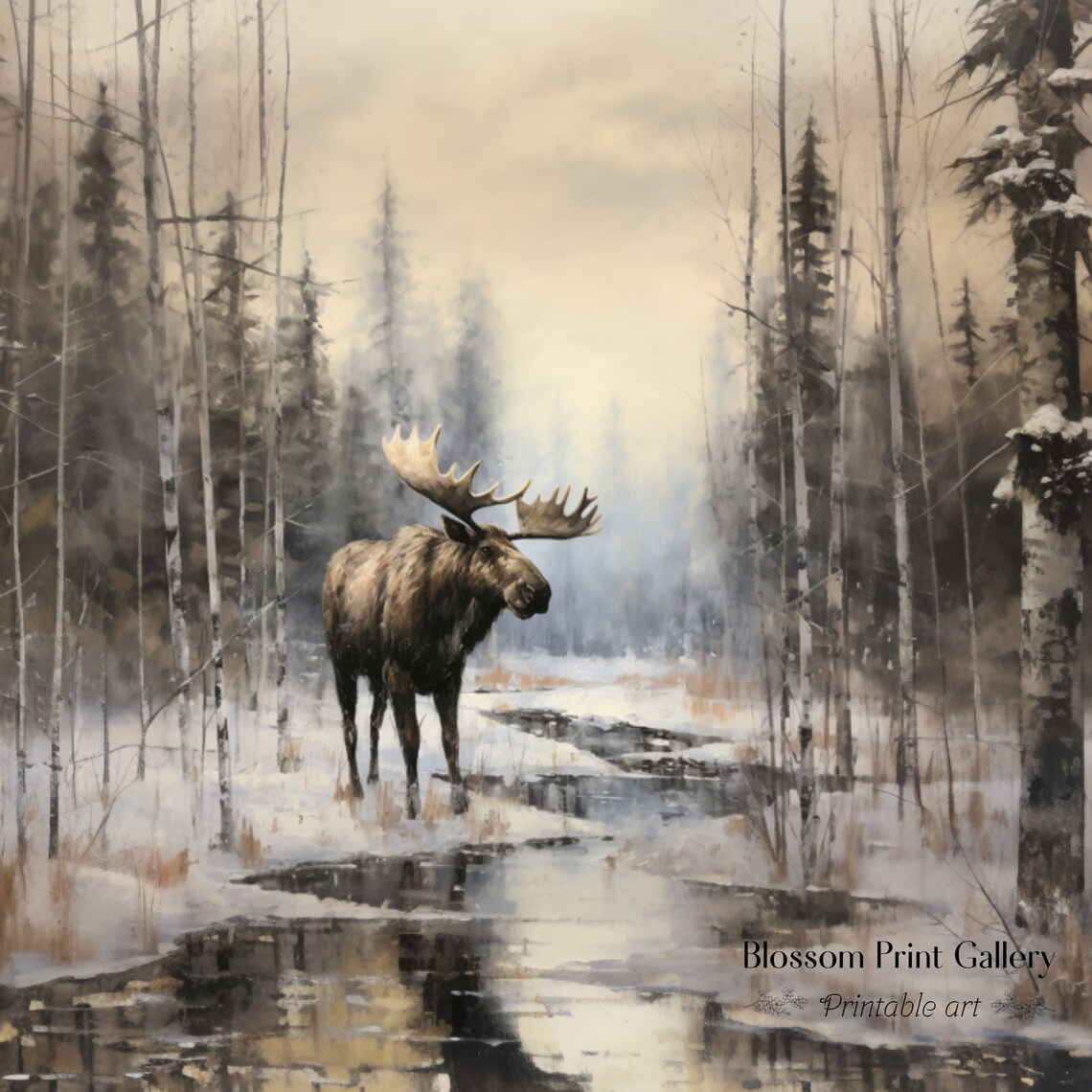 Majestic Moose In Snowy Forest By Still Water Winter Wildlife Poster - Image 2