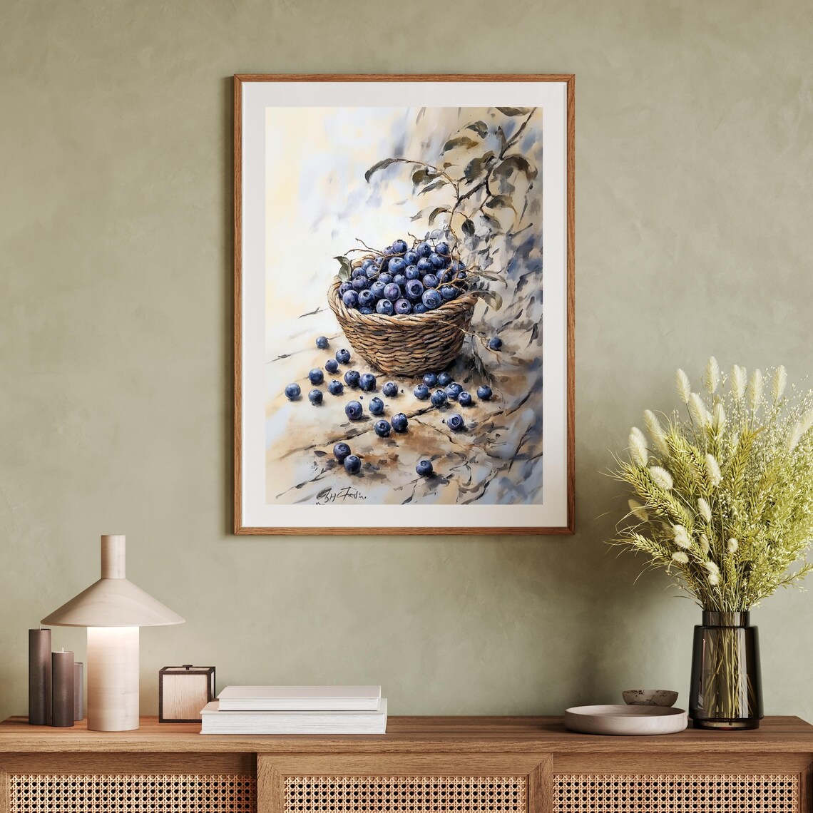 Vintage Blueberry Still Life, Rustic Dining Room Decor - Image 2
