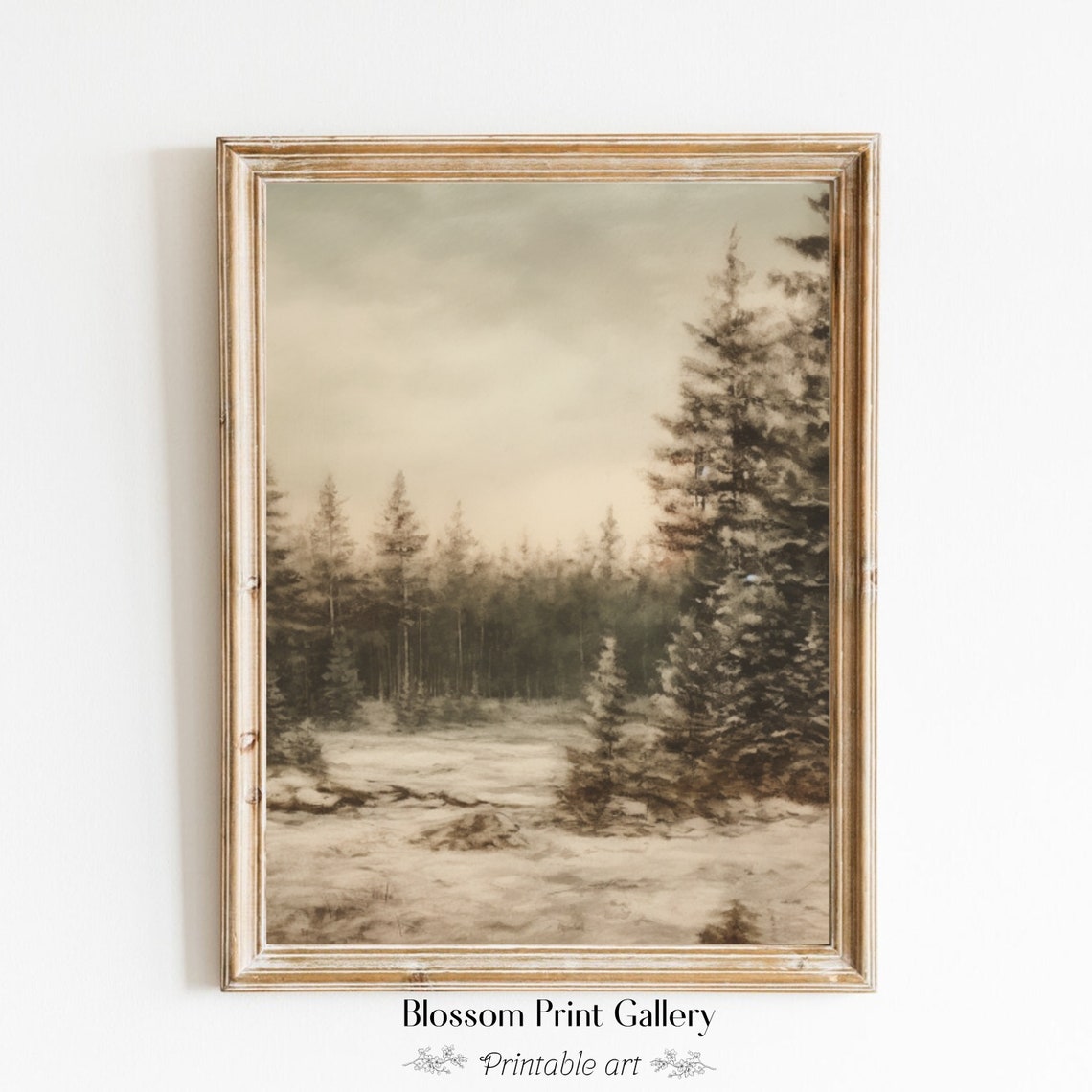 Muted Sepia Winter Forest Snowy Vintage Forest Landscape Poster