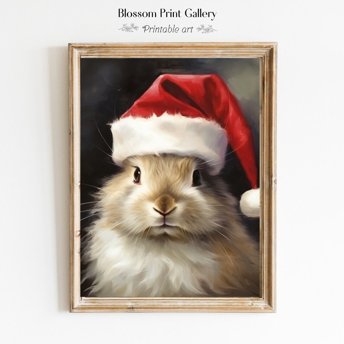 Cute Bunny in Santa Hat Christmas Animal Portrait Painting Poster