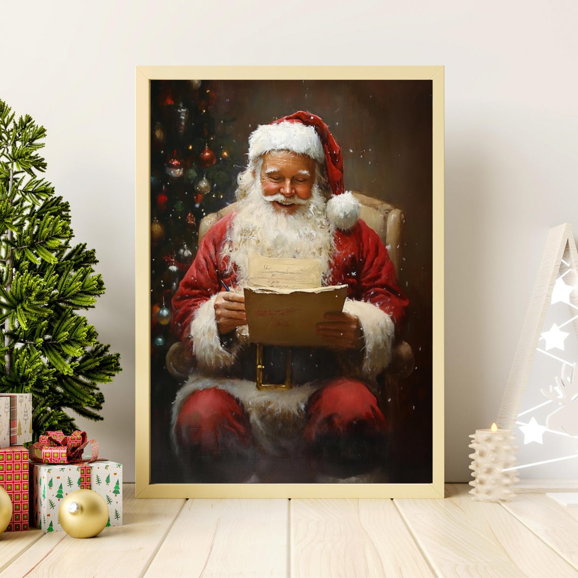 Vintage Christmas Wall Art Santa Reading Book Winter Holiday Art Christmas Oil Painting Cottagecore Decor Santa Claus Print 760 - Image 6