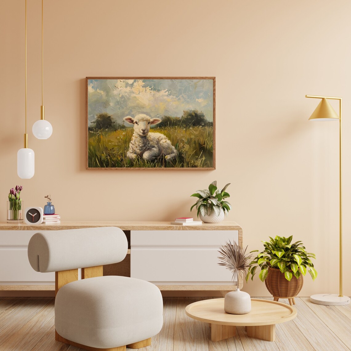 Easter Lamb Rustic Countryside Art Print - Image 4