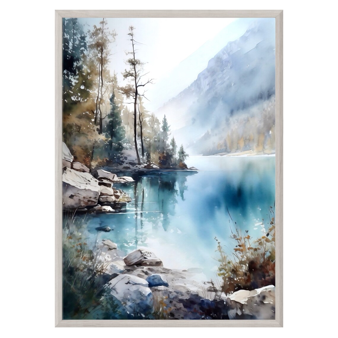 Sawtooth Lake Idaho Watercolor Mountain Landscape - Image 2