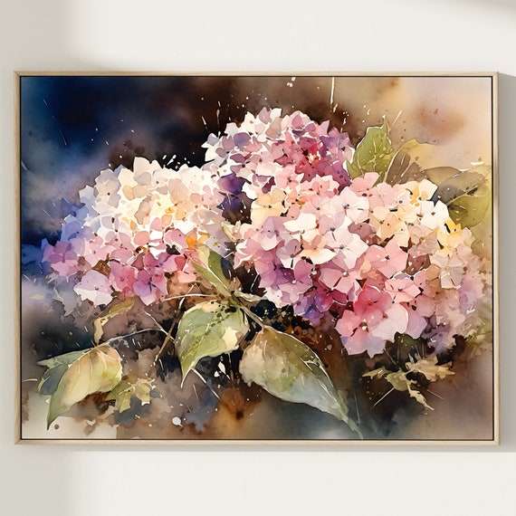 Hydrangea Watercolor Pink Botanical Art Print