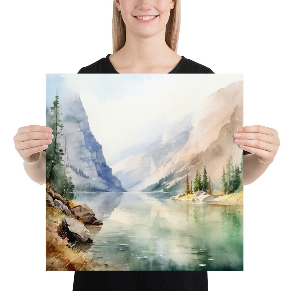 Idaho Watercolor Art Print, Stanley Lake Landscape - Image 3