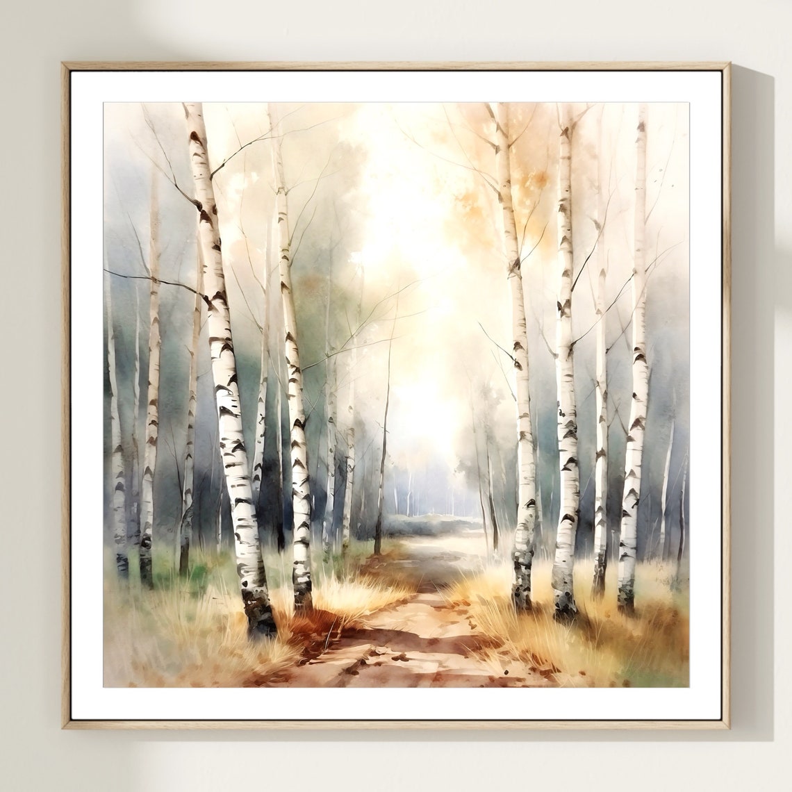 Birch Grove In The Forest Watercolor Print Large Wall Art - Image 2