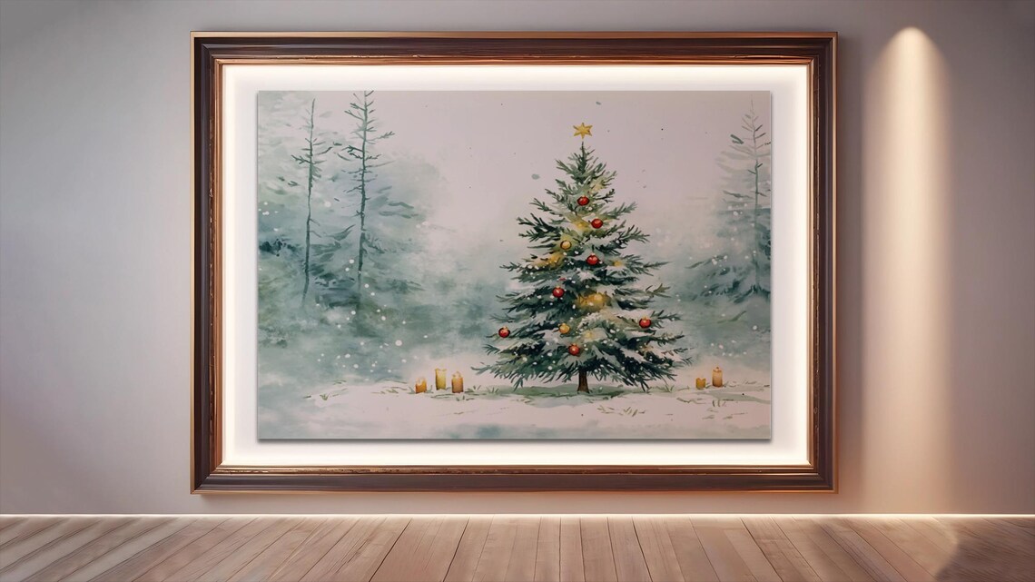 Snowy Christmas Tree Art, Rustic Holiday Decor - Image 2