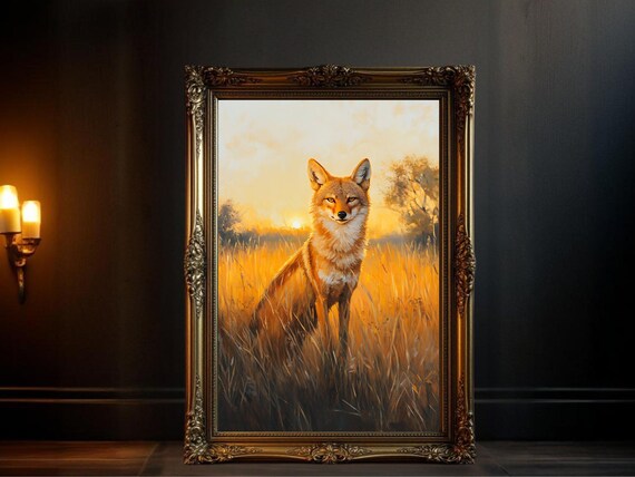 Fox In Golden Field, Rustic Wildlife Art Print