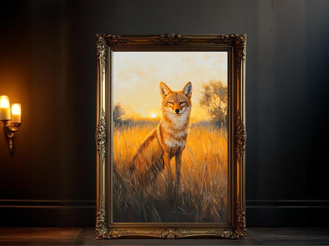 Fox In Golden Field, Rustic Wildlife Art Print