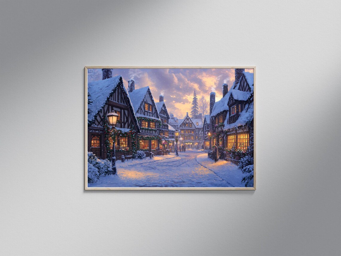 Snowy Village Scene, Christmas Holiday Decor