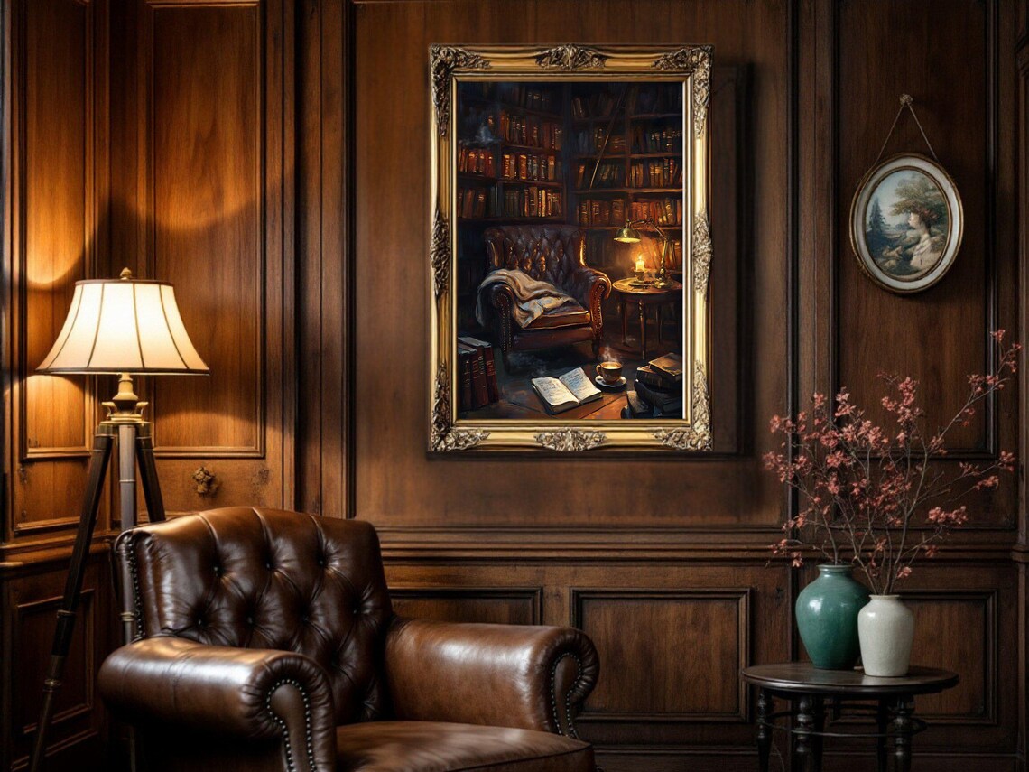 Cozy Library Vintage Book Nook Decor, Art Print - Image 2