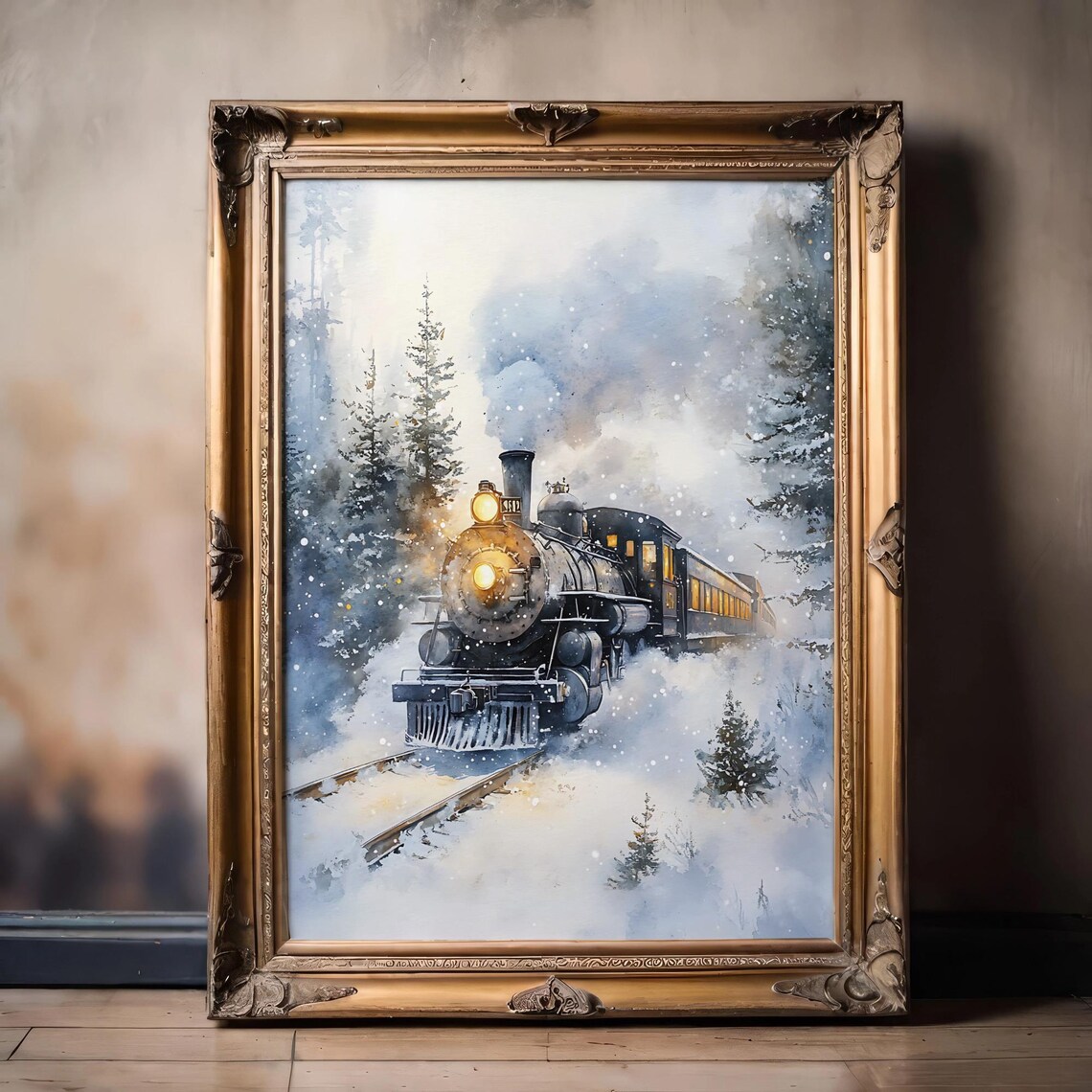 Vintage Winter Train, Snowy Christmas Scene