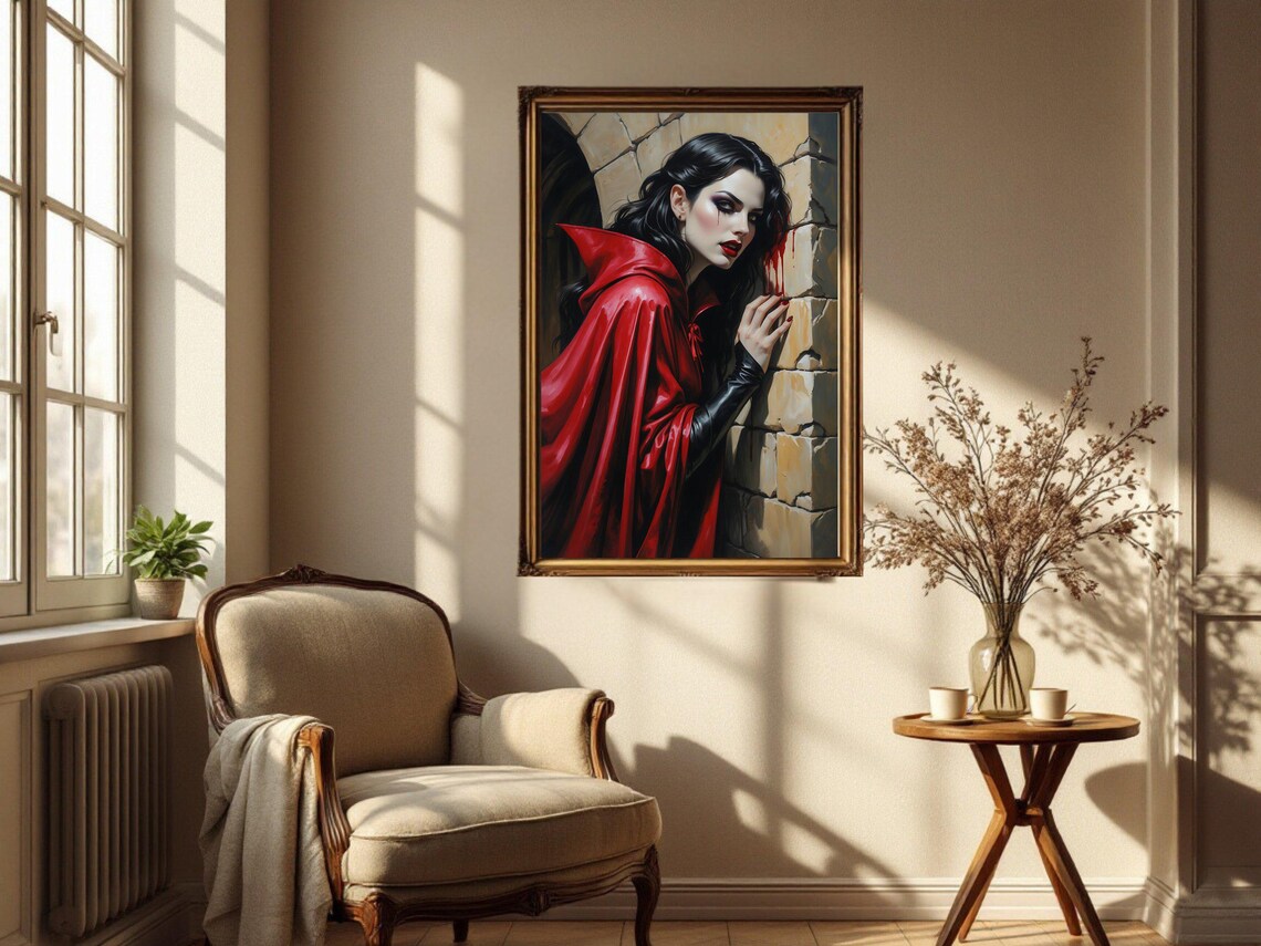 Gothic Vampire Woman Art Print, Halloween Decor - Image 2