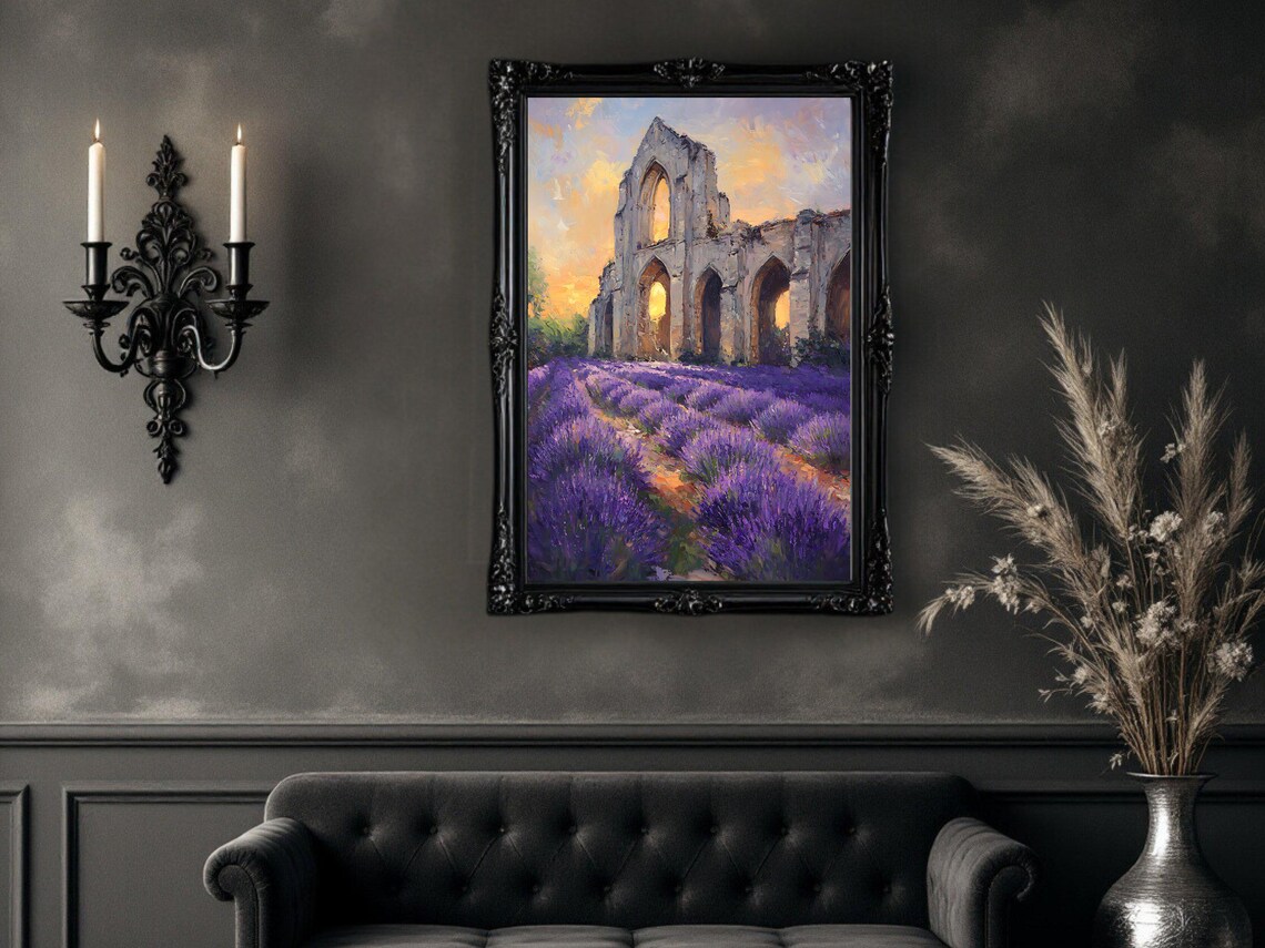 Vintage Castle Ruins Art Print, Lavender Field Sunset - Image 2