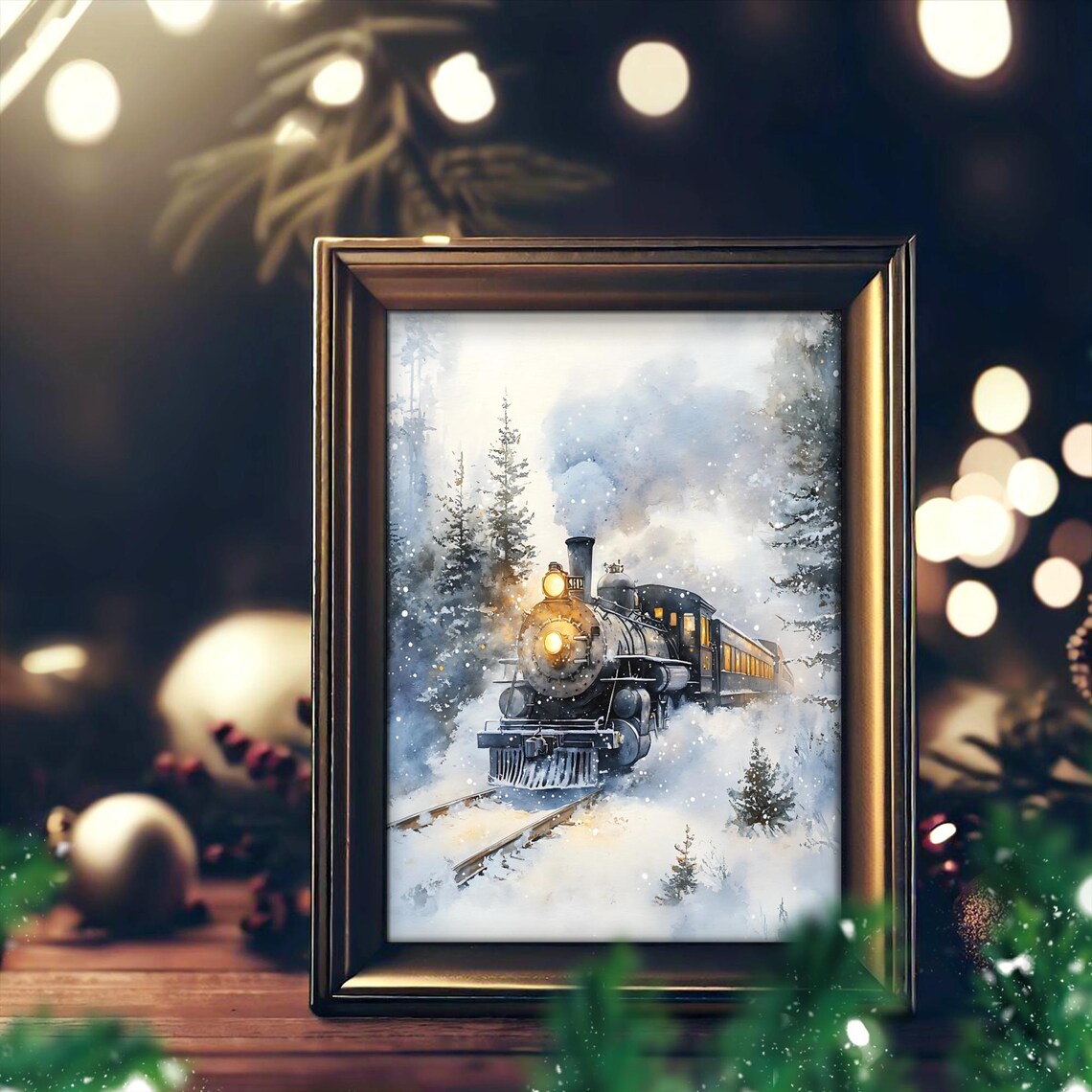 Vintage Winter Train, Snowy Christmas Scene - Image 3