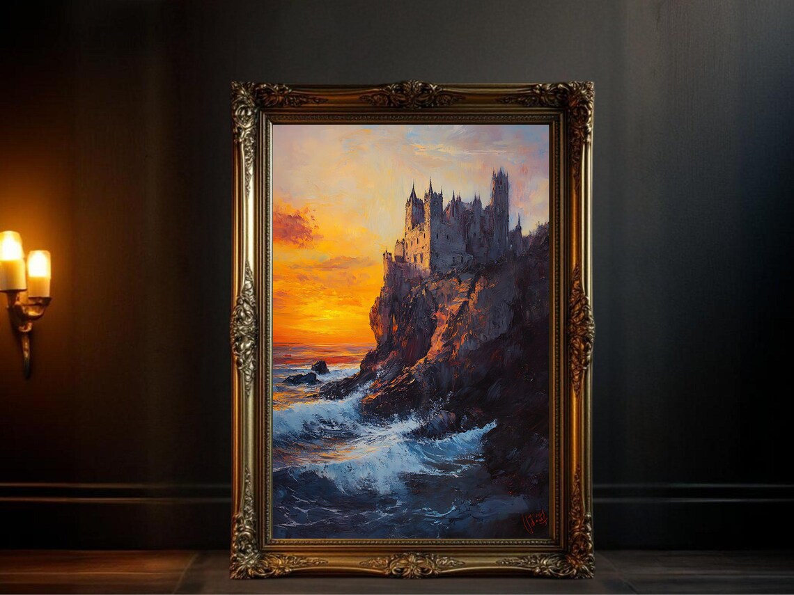 Castle At Sunset, Coastal Seascape Art Print