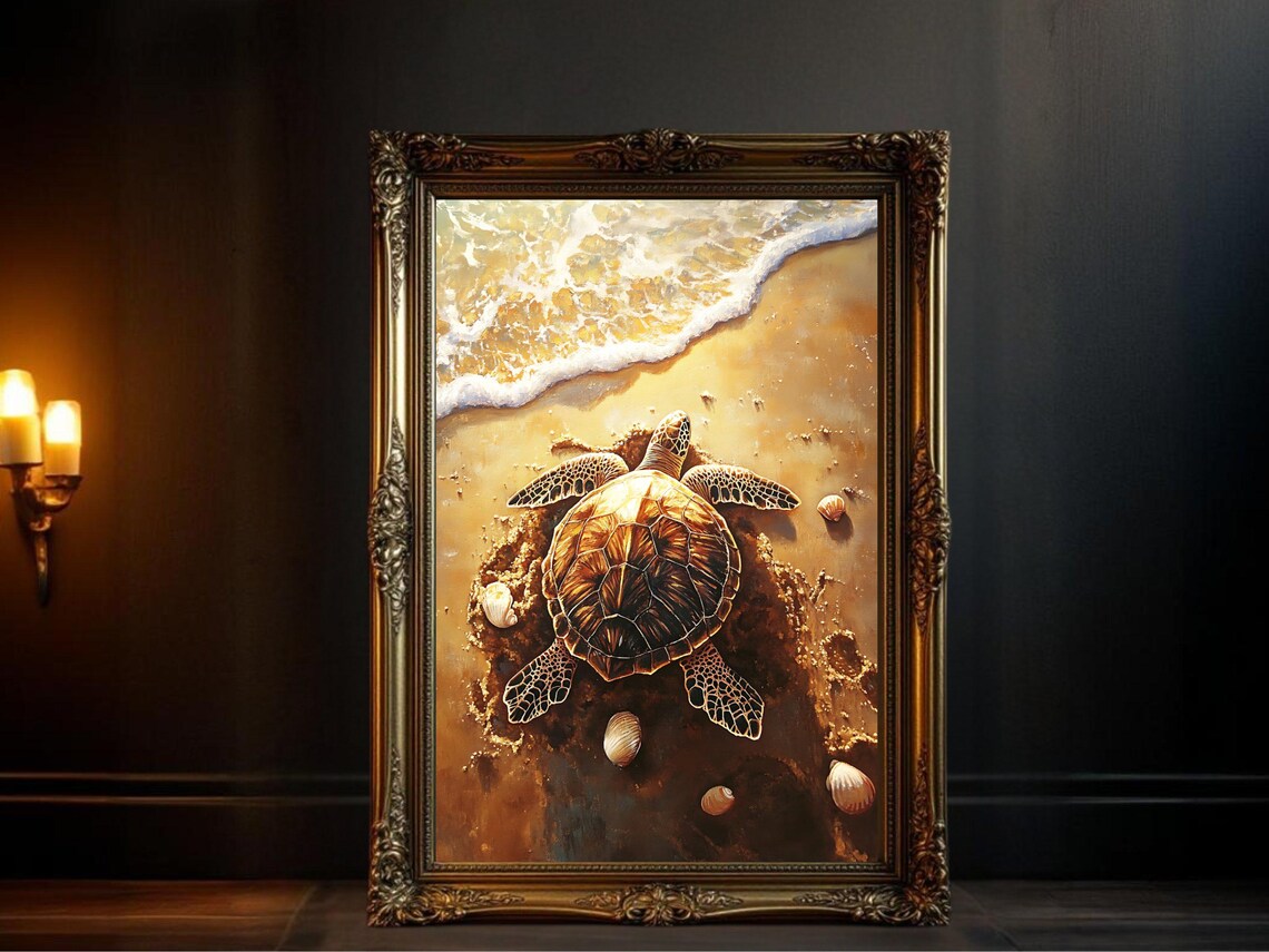 Sea Turtle Beach Art, Coastal Living Room Decor