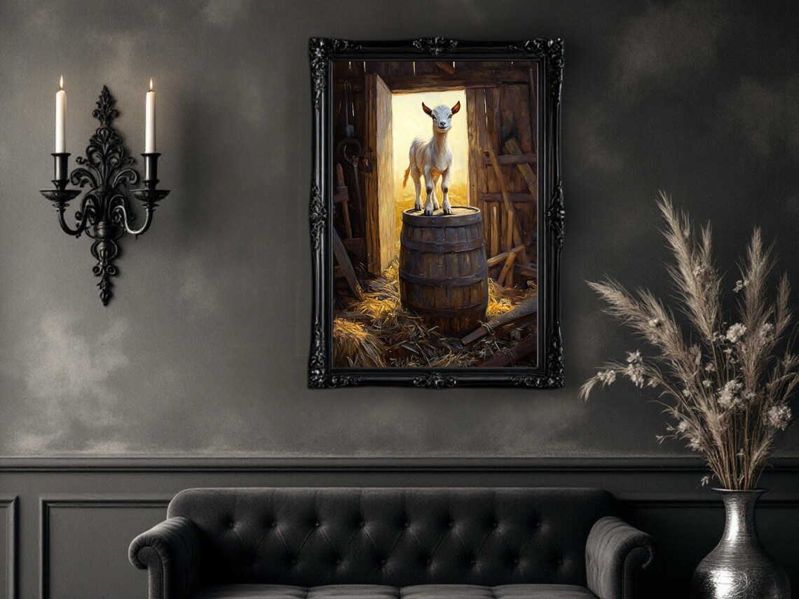 Farmhouse Goat Art Print, Rustic Barn Decor