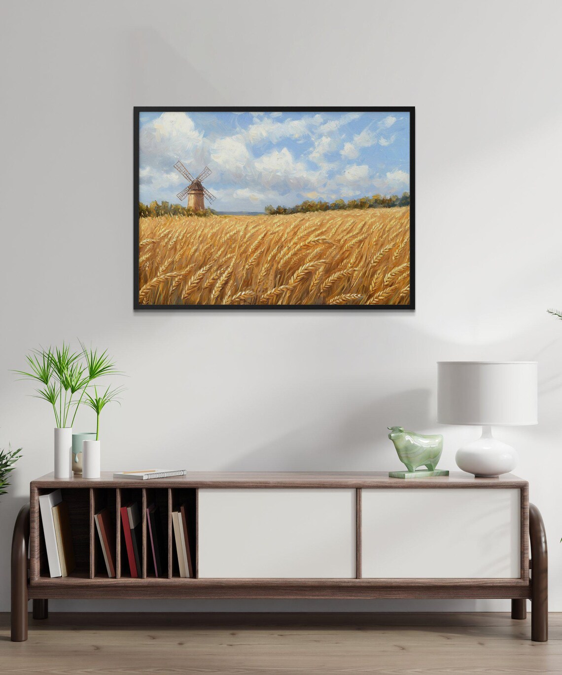 Rustic Windmill In Wheat Field, Vintage Farmhouse Decor - Image 2