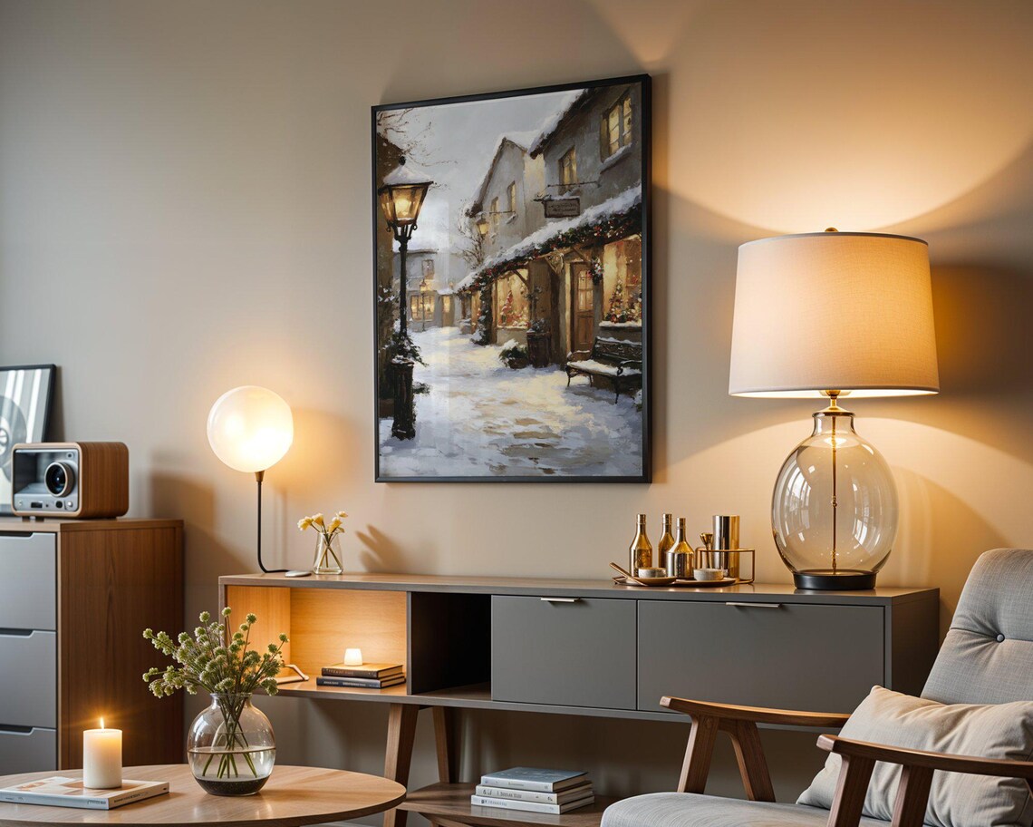 Winter Village Snow Scene, Cozy Christmas Street Print - Image 3