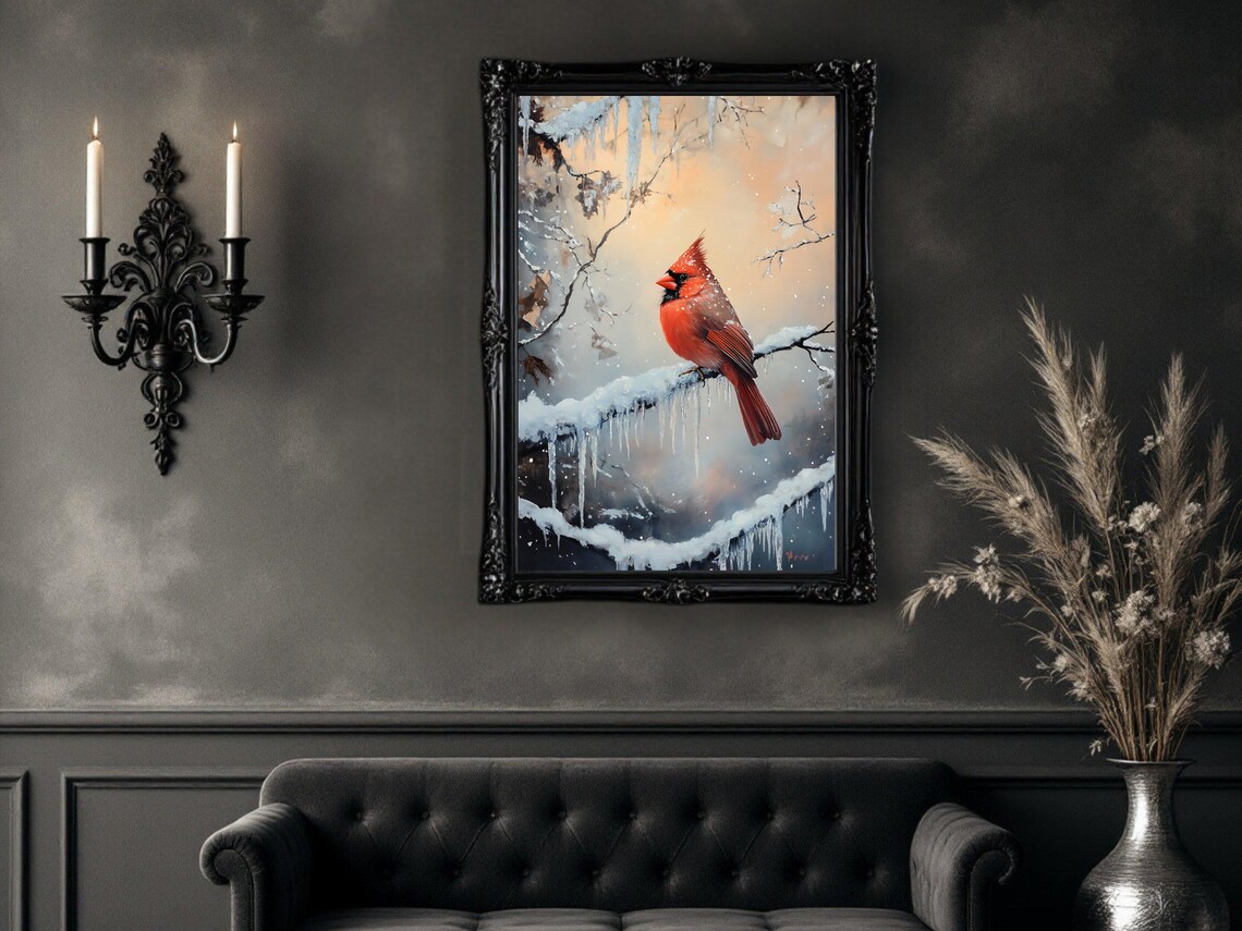 Winter Cardinal Painting, Peaceful Winter Nature Art Print - Image 3