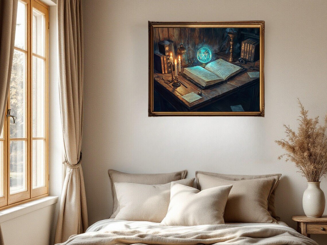Mystical Book With Candle Light, Vintage Study Room - Image 2