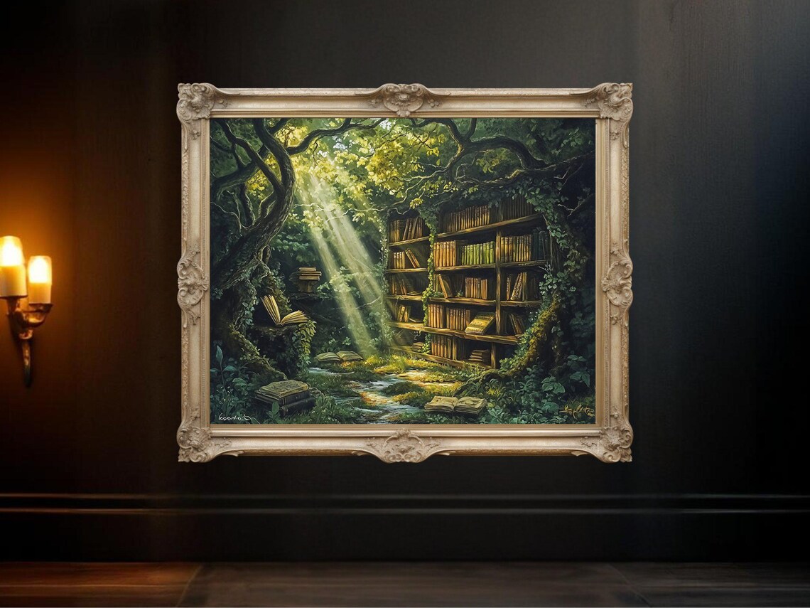 Enchanted Forest Library, Woodsy Reading Room Art Print