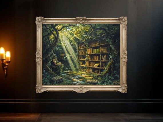 Enchanted Forest Library, Woodsy Reading Room Art Print