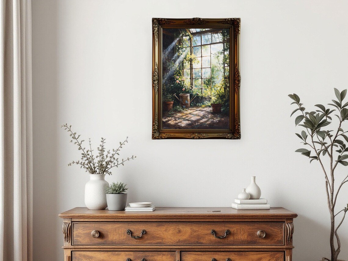 Sunlit Garden Scene, Dark Academia Botanical Art Print - Image 3