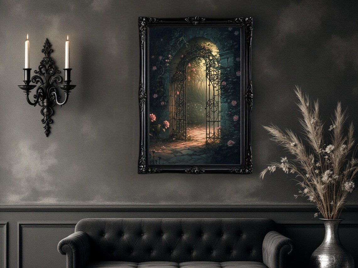 Enchanted Garden Gate, Mystical Rose Archway Print - Image 2