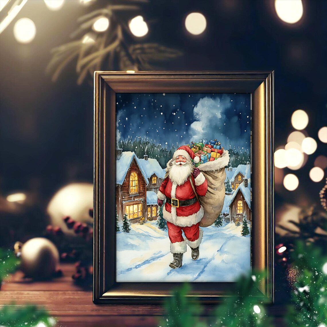 Rustic Santa With Gifts, Cozy Winter Scene - Image 3