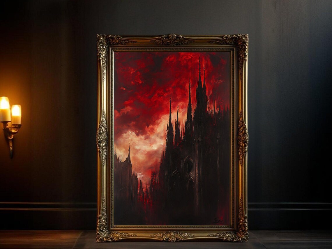 Dark Gothic Castle Art Print, Spooky Fantasy Landscape